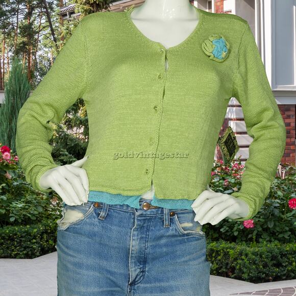 Curio Light Green Fairy Knit Crop Cardigan M - Picture 1 of 8